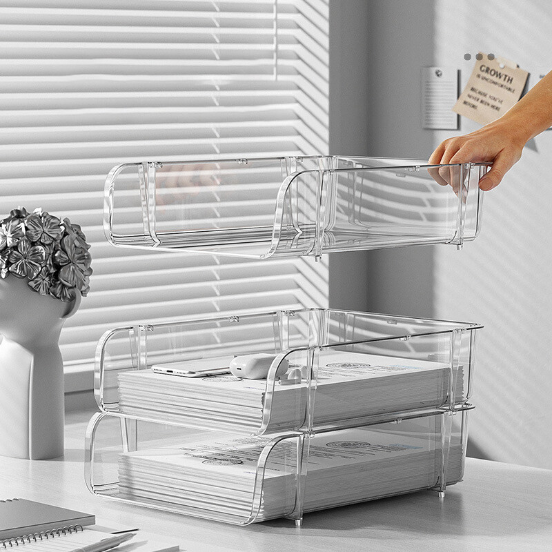 YEYA Để bàn trong suốt Giá để hồ sơ bàn làm việc cuốn sách ngăn kéo vật nuôi dữ liệu phân loại hộp lưu trữ