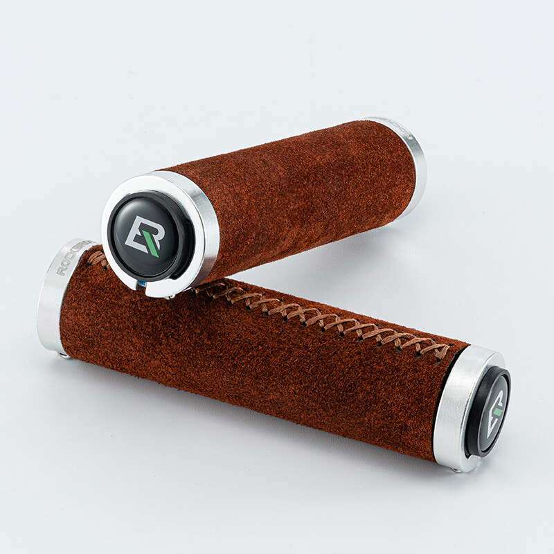 ROCKBROS Bicycle Grips Leather Handle Bar Grips Ergonomics Handlebar Grip Shockproof Bilateral Lock Non-slip Cycling Accessorie