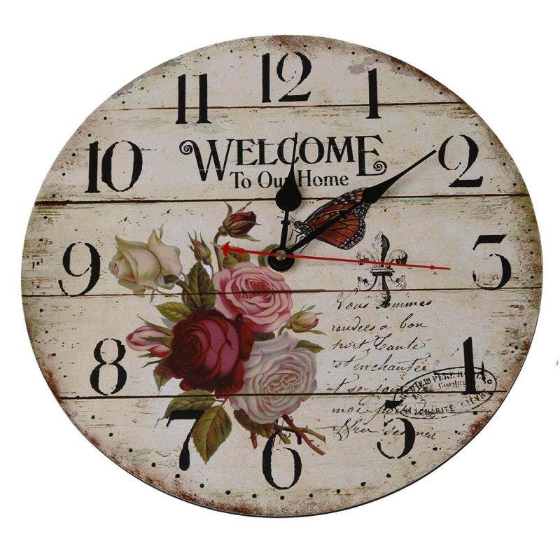 Rose flower butterfly English alphabet Round Wood wall clock table