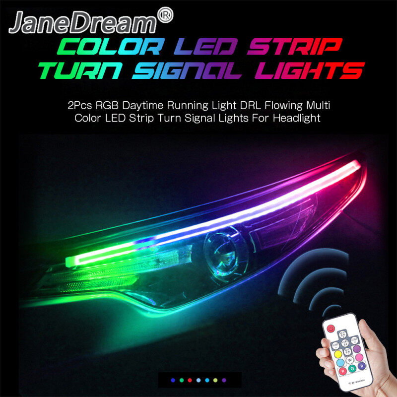JaneDream 2 Cái 60Cm RGB Daytime Running Light DRL Chảy Nhiều Màu LED Strip Bật Đèn Tín Hiệu Cho Đèn Pha
