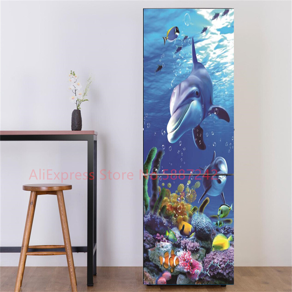 3d Sea World Vinyl Fridge Pelekat I Sejuk Cover Pintu Penuh Custom Self