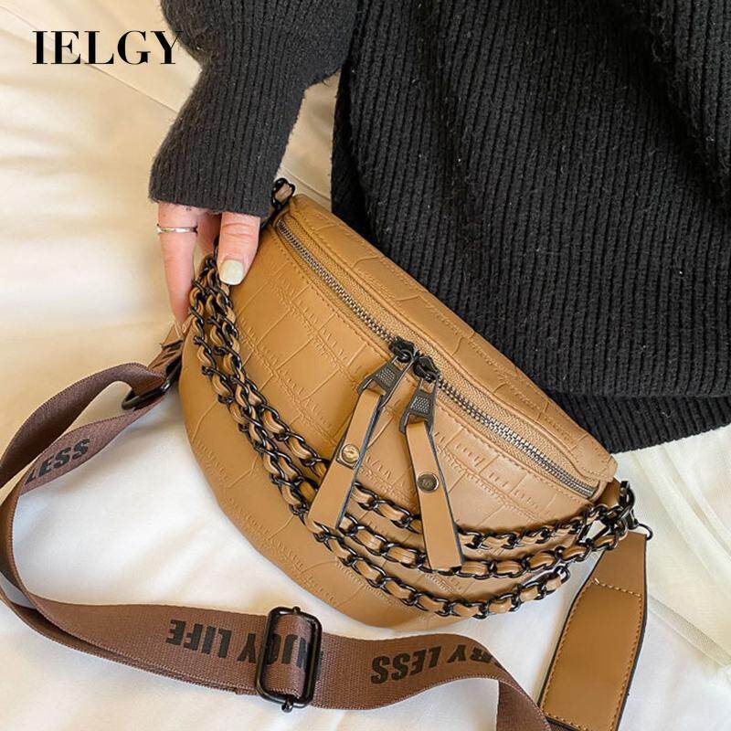 IELGY premium texture wide shoulder strap chain all-match diagonal chest bag