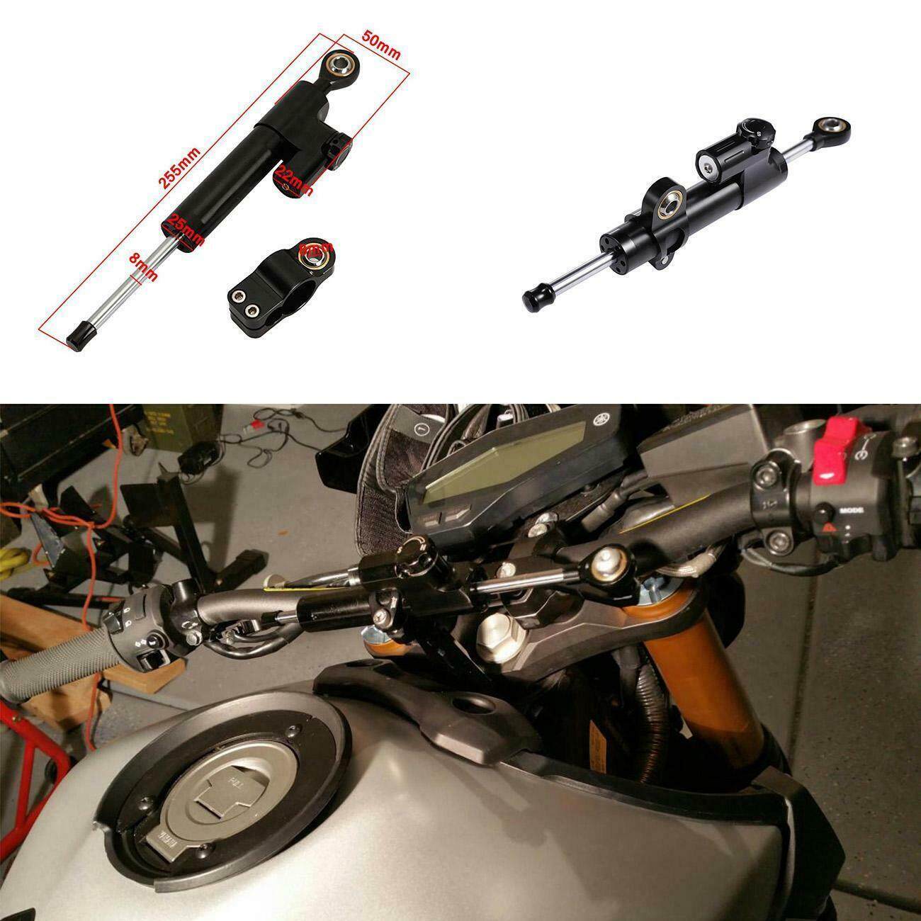 CNC Adjustable STEERING Damper Stabilizer สำหรับฮอนด้ายามาฮ่าคาวาซากิ Suzuki สีดำ DynaLiving