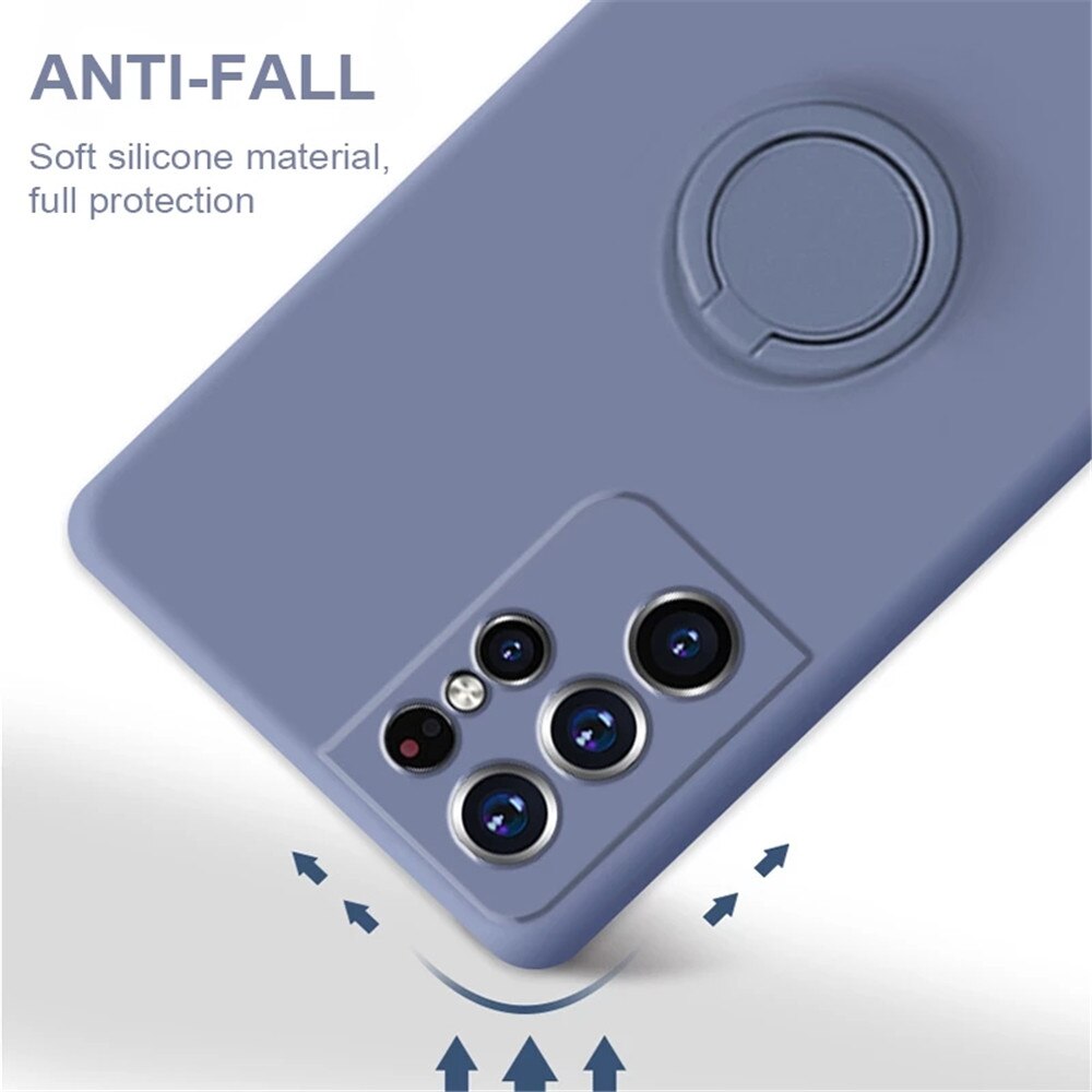 Ốp Điện Thoại Có Nhẫn Nam Châm Silicon Lỏng Cho Samsung Galaxy S22 Ultra S20 FE S21 S9 S10 Plus Note 20 Ultra 10 Plus Ốp