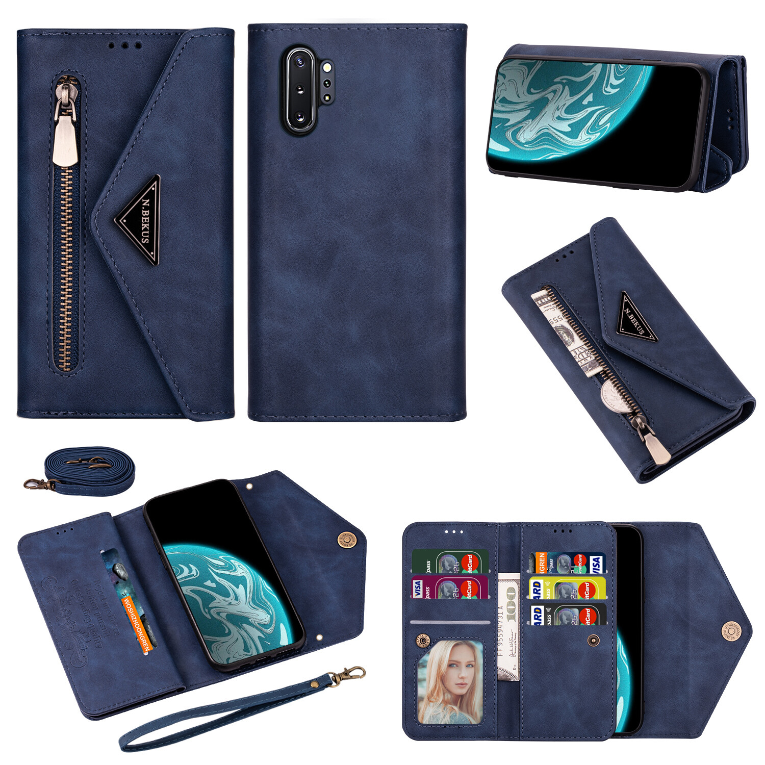 Ốp Cho Samsung Galaxy Note10 Plus S9 Plus S8 S10 Note9 Note8 Note 10 Lite A52S A22 S22 Ultra Note20 Ultra Ốp Lưng Dây Đeo Chéo Ví Có Khóa Kéo Tháo Rời Khe Đựng Thẻ Ba Lô Ốp Điện Thoại Bằng Da