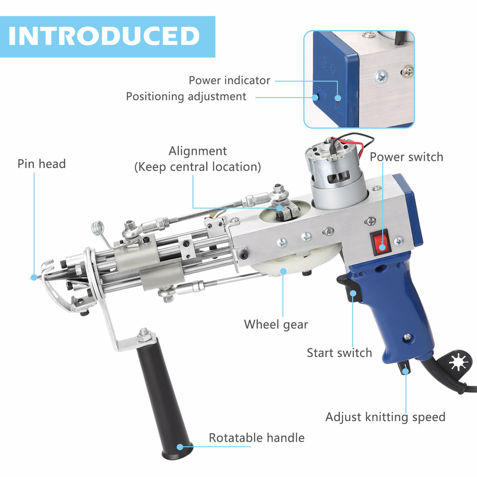Smart Sensor Electric Carpet Tufting Weaving Machine Professional Flocking Device Industrial Embroidery Tool Cut-Pile Loop-Pile Knitting Equipment
