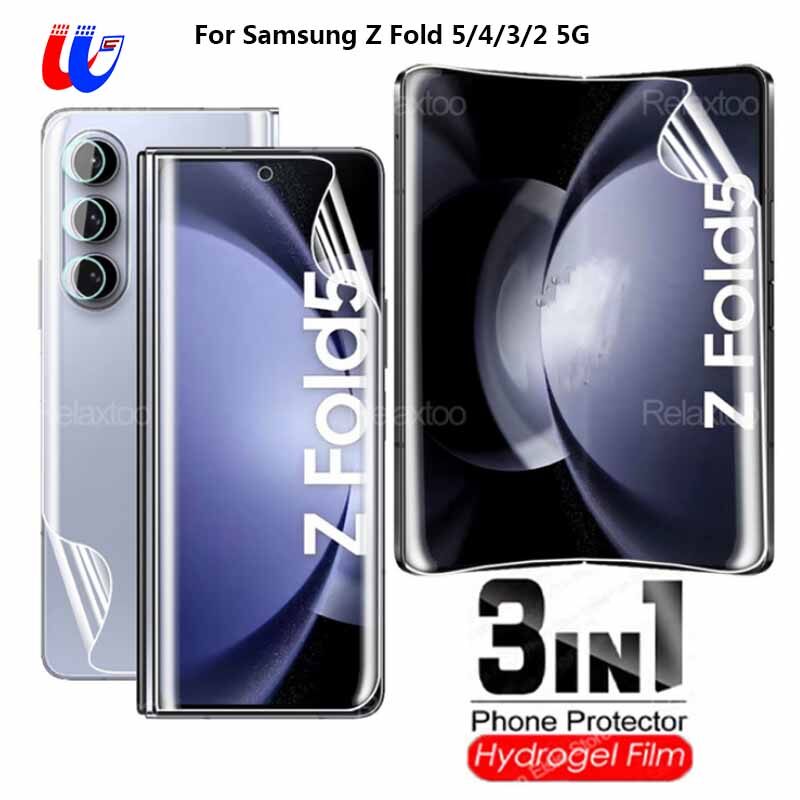 For Samsung Galaxy Z Fold 5 4 3 2 5G 5 In 1 1Pcs Front+3Pcs Back Hydrogel+1Pcs Back Camera Lens For Samsung Galaxy Z Fold5 Fold4 Fold3 Fold2  HD Screen Protector+Camera +Back  For Samsung Soft