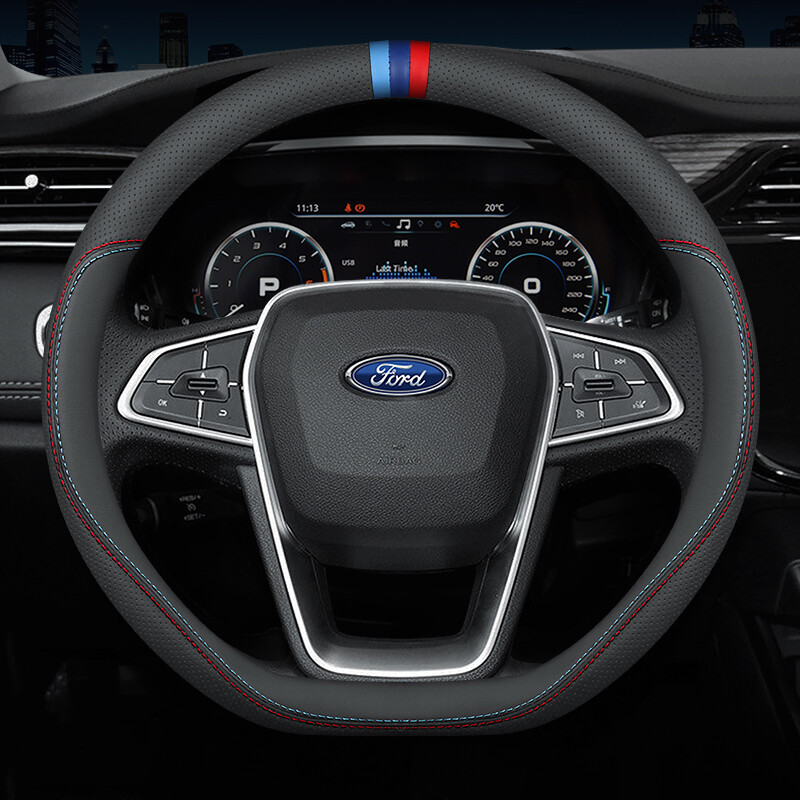 Carbon Fiber Cow Leather Steering Wheel Cover For Ford Ranger Fiesta Focus Everest Mustang Kuga EcoSport Escort Escape F-150 Explorer Mondeo