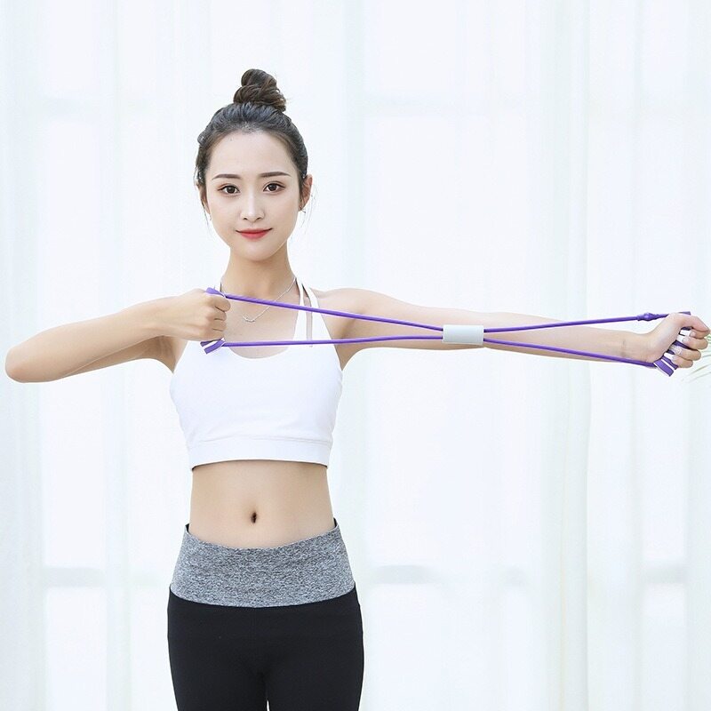 Figure 8 Resistance Silicone Tension Band With Handles For Women/Men, Fitness Band For Arm/Back/Chest/Shoulder/Legs/Yoga Stretching Exercise, For Home/Gym Workout 2 Pack (15LB Pink 25LB Blue