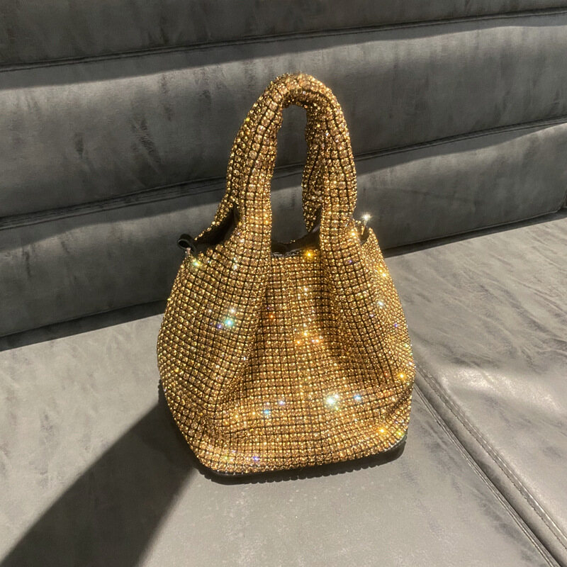 Luxury Stylish Bling Rhinestone Evening Handbags Sparkling Crystal Crossbody Bag for Women with Metal Chain Wedding pouch