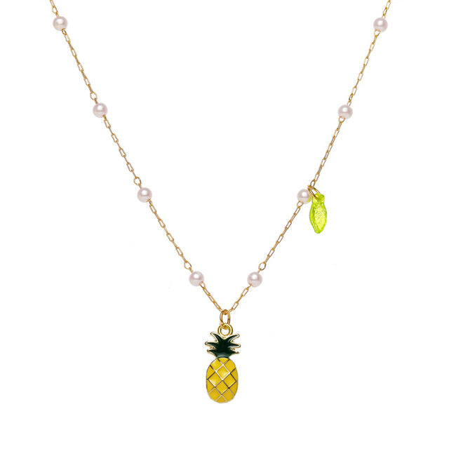 17MILE Summer Sweet Choker Pineapple Party Jewelry Gift Crystal Cute Cherry Watermelon Strawberry Pendant&necklaces for Women Pearl necklace