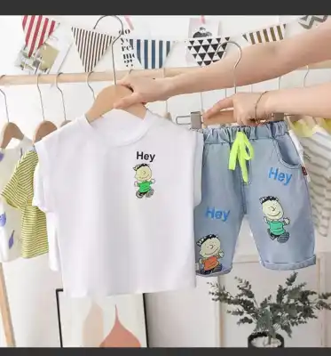 Ready Stock In Malaysia🐾Korean Cute Hey Boy T-shirt and Pant 2pcs/set Toddler Baby Kids Clothes Smart Boy Suit