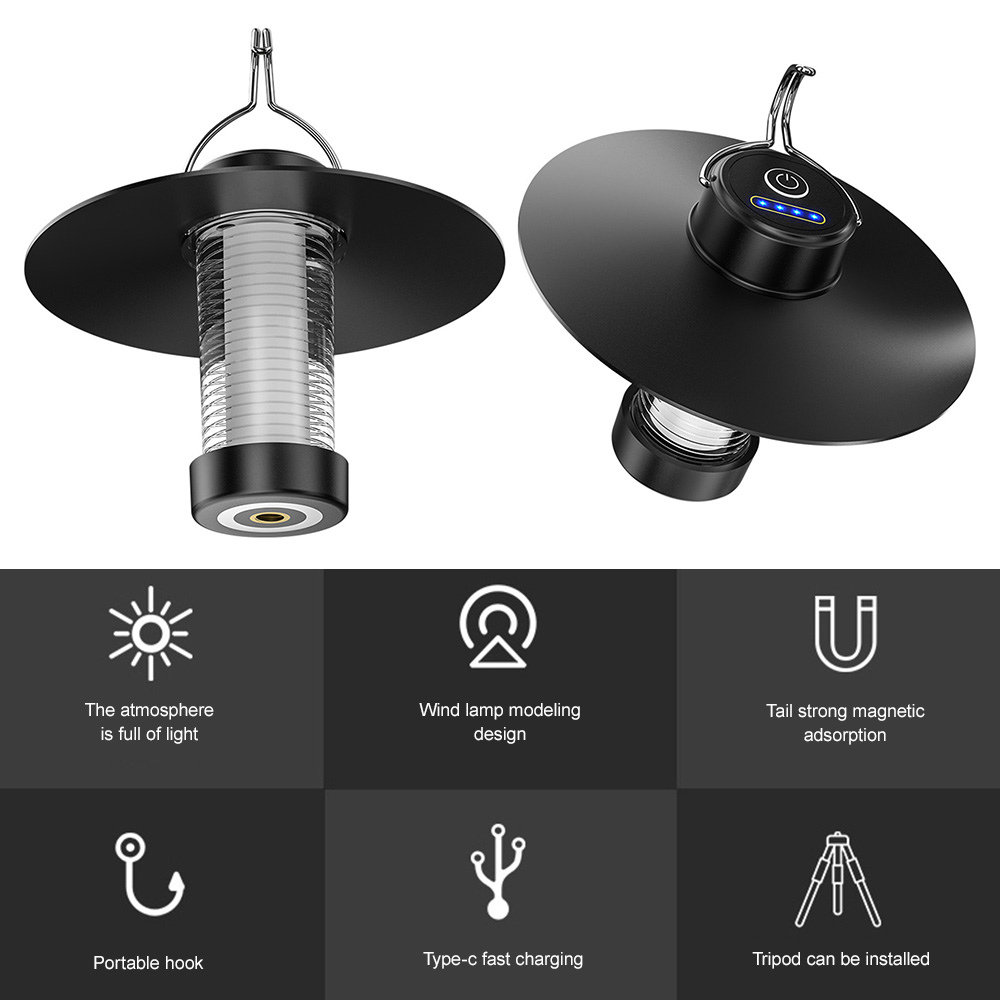 VIRWIR Camping Lights Mini Tent Light USB Rechargeable Lanterns 4 Lighting Modes Portable Hanging Lamp Waterproof Flashlight Spotlight Work Lights With Tripod Hook Magnet for Outdoor Camping Emergency Light