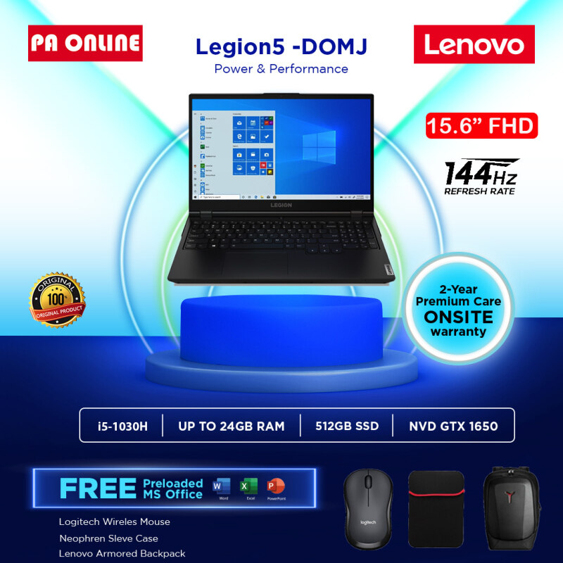 Lenovo Legion 5 5i 15IMH05 82AU00D0MJ (24GB RAM)- Intel Core i5-10300H /8GB-24GB RAM /512GB SSD /4GB NVD GTX1650 /15.6 FHD IPS 144Hz /Win 10 /Ms office /2 Years Malaysia