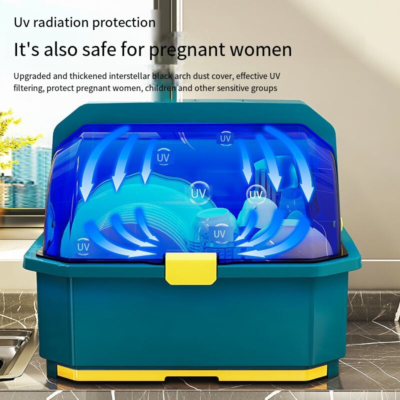 Disinfection Dish Rack,Plastic Storage Cupboard,Kitchen Drain Rack with Lid Cover and Drainboard