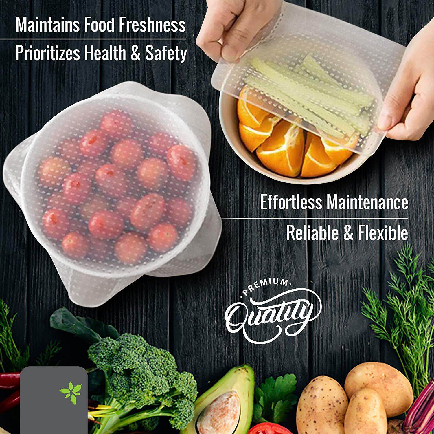Silicone Food Wrap Replacement Cover for Tupperware, Bowls, Dishes and Plastic Container Reusable, Eco-Friendly Storage for Fruit, Fresh Produce Freezer and Microwave Safe Lids
