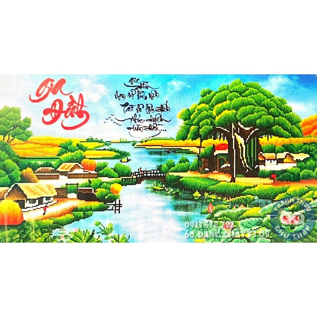 100x57cm tranh đá gia đình làng quê chưa làm đính lv530