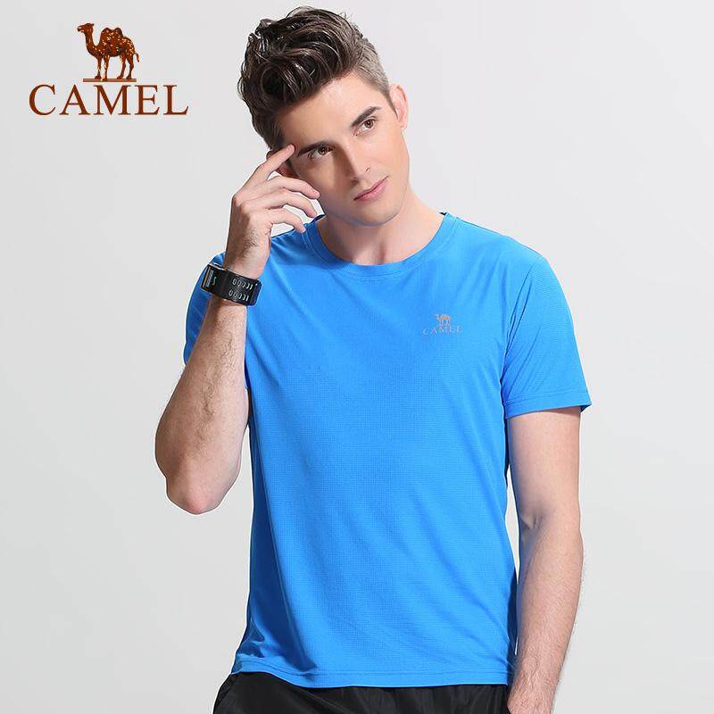 Camel Outdoor Cepat Kering T-shirt Pria dan Wanita Musim Semi dan Musim Panas Kebugaran Olahraga Lengan Pendek Pria Keringat penyerap Kaus Menyerap Keringat Leher Bulat Cepat Kering Pakaian