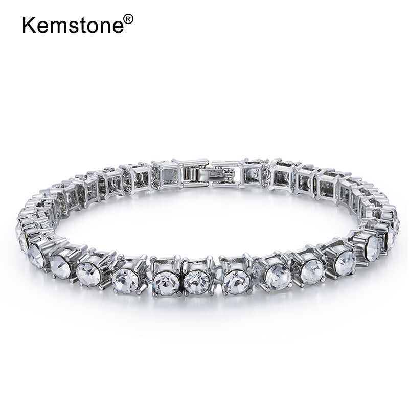 Kemstone Hip Hop Zircon Gold Plated Black Tennis Bracelet Jewelry Gift for Men Women's Bracelets