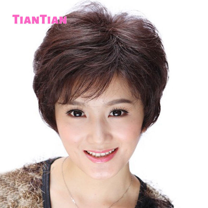 T-T Short Curly Wig For Middle Age Women Heat Resistant Synthetic Fashion Sexy Fluffy Hair -intl