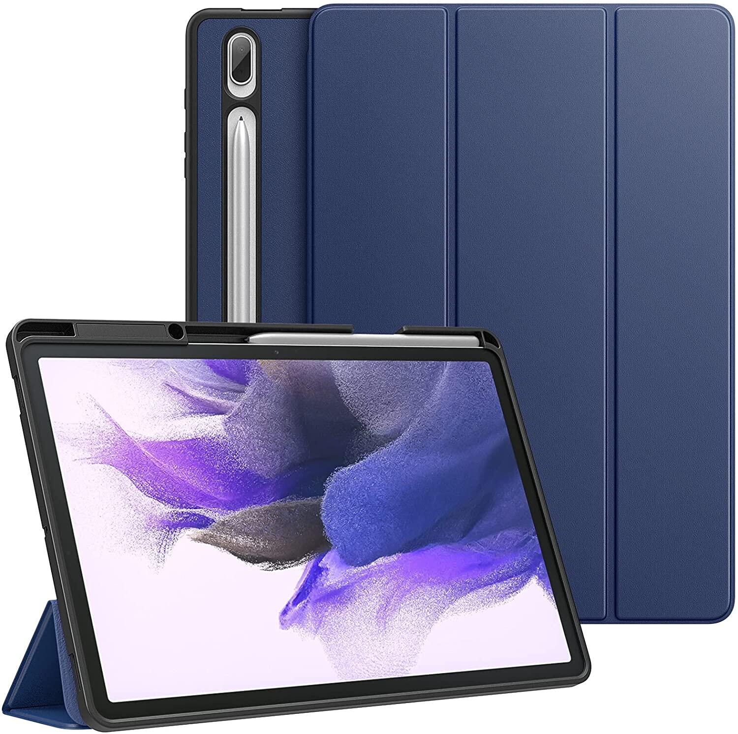 Case for Samsung Galaxy Tab S9 PLus/Tab S9 FE Plus/S8 Plus/S7 FE 12.4 2021 & Galaxy Tab S7+ 12.4 2020, Flexible TPU Back Shell Lightweight Trifold Stand Cover with Auto Sleep/Wake Flip Case for Tab S9 S8 S7 11 inch
