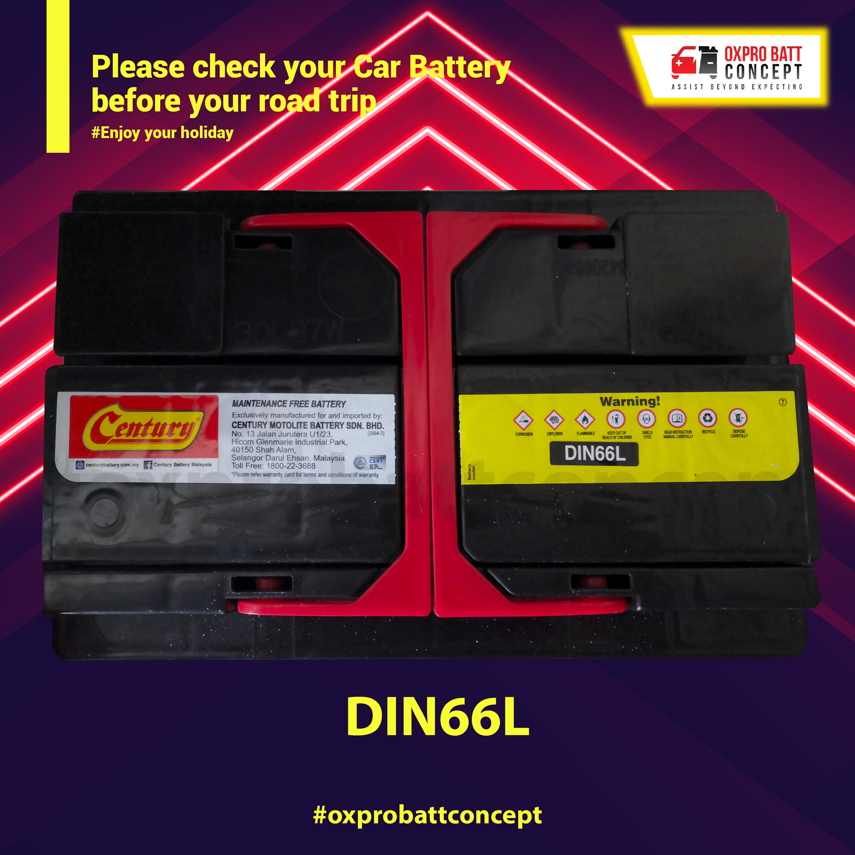 Century DIN66L Car Battery for Toyota Hilux & Fortuner, Ford Ranger