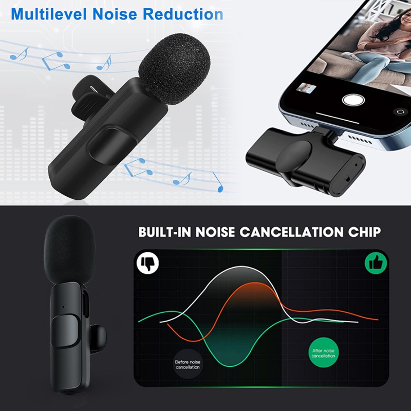 Micro Lavalier Không Dây Cho iPhone Điện Thoại Android Micro Không Dây Mini Thu Âm Kèm YouTube Facebook Vlog TikTok Phát Sóng Trực Tiếp