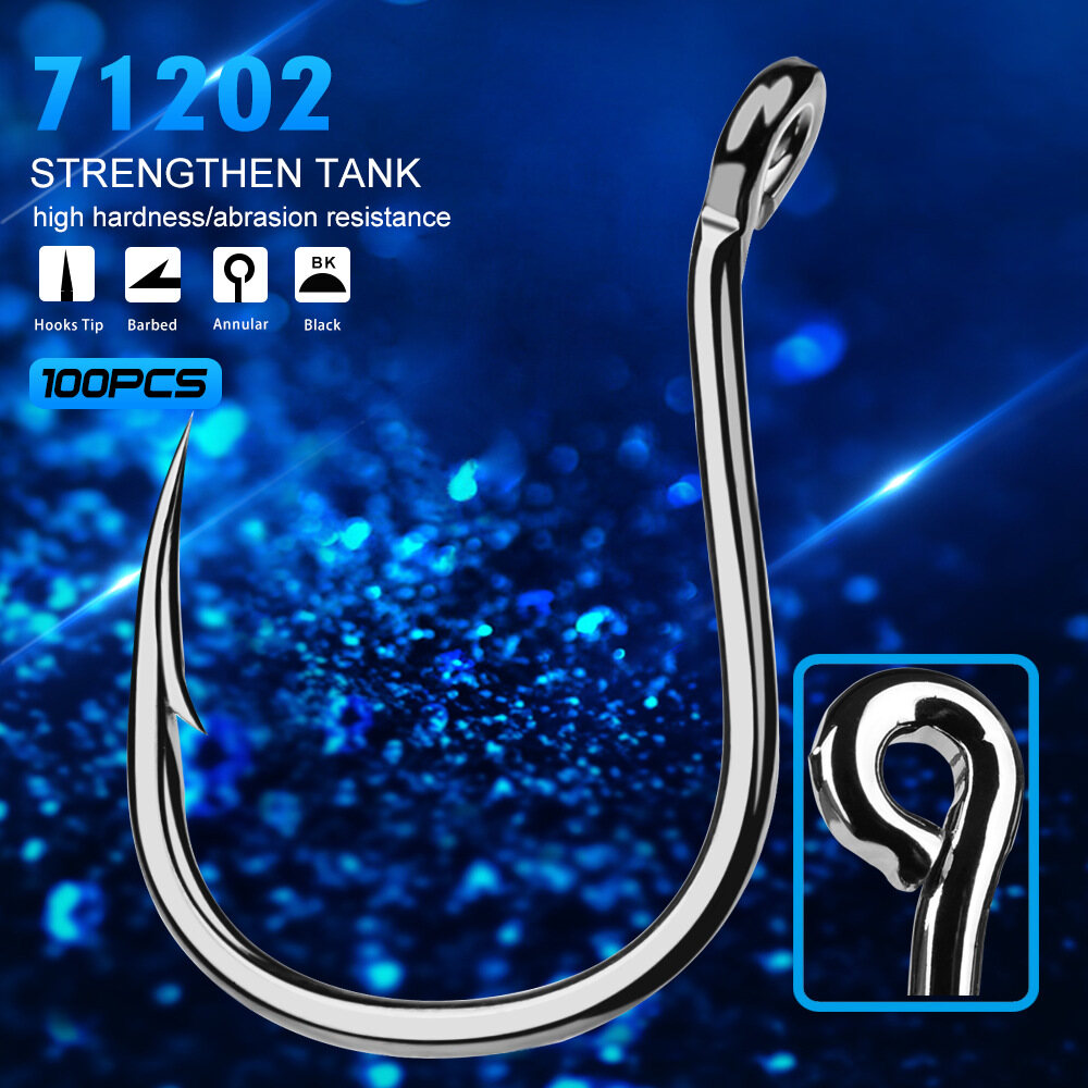 Proberos fish hook barbed single hook fishing hook 100pcs high-carbon steel jig hook set 1/0# 2/0# 3/0# 4/0# 5/0# 6/0# saltwater bass fishing tool 71202