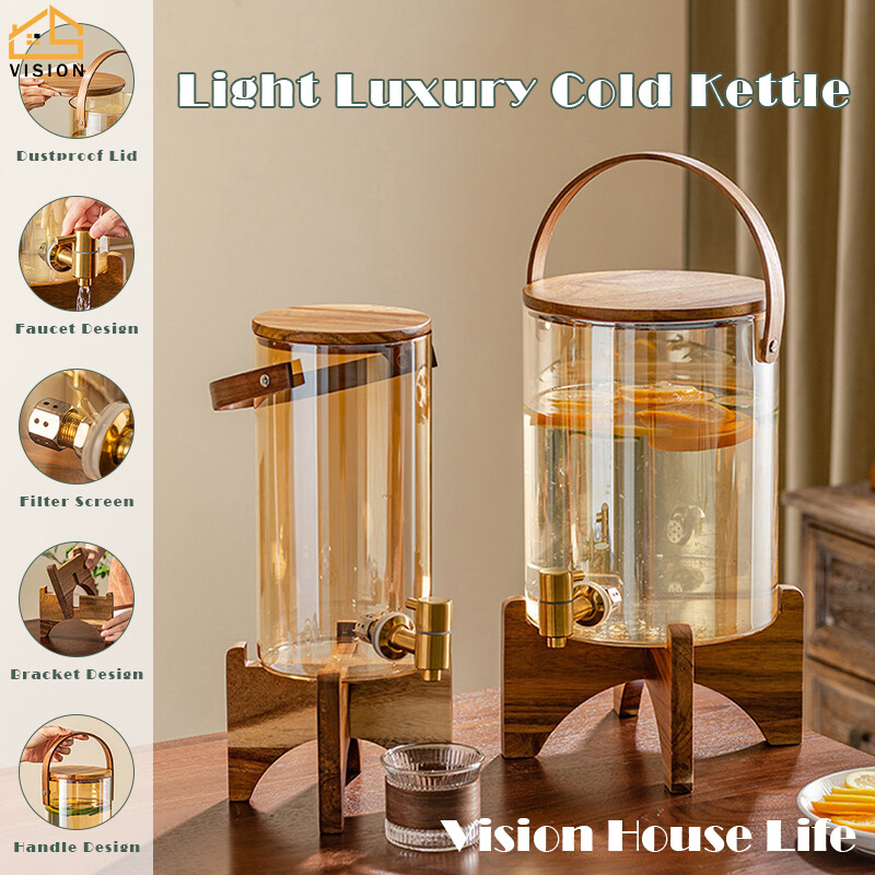 Vision Nordic Style Water Dispenser Glass Beverage Dispenser Juice Cold Drink Barrel with Faucet High Temperature Resistant Drink Jug Fruit Enzyme Bottle Self-Brewing Wine Bottle Large Capacity Cold Water Bottle Gravity Water Dispenser