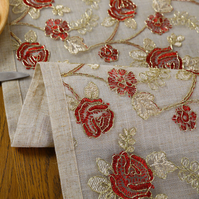 Linen embroidered table runner wedding Chinoiserie style red classical table cloth lace tea table cloth luxury decorative tablecloth TV cabinet coffee table cloth lace dust cover