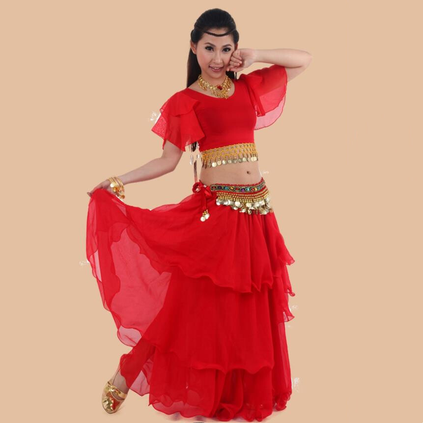 Indian Dance Performance Dress Stage Performance Dress Practice Dress Belly Dance New Flying Sleeve Cake Skirt Set
