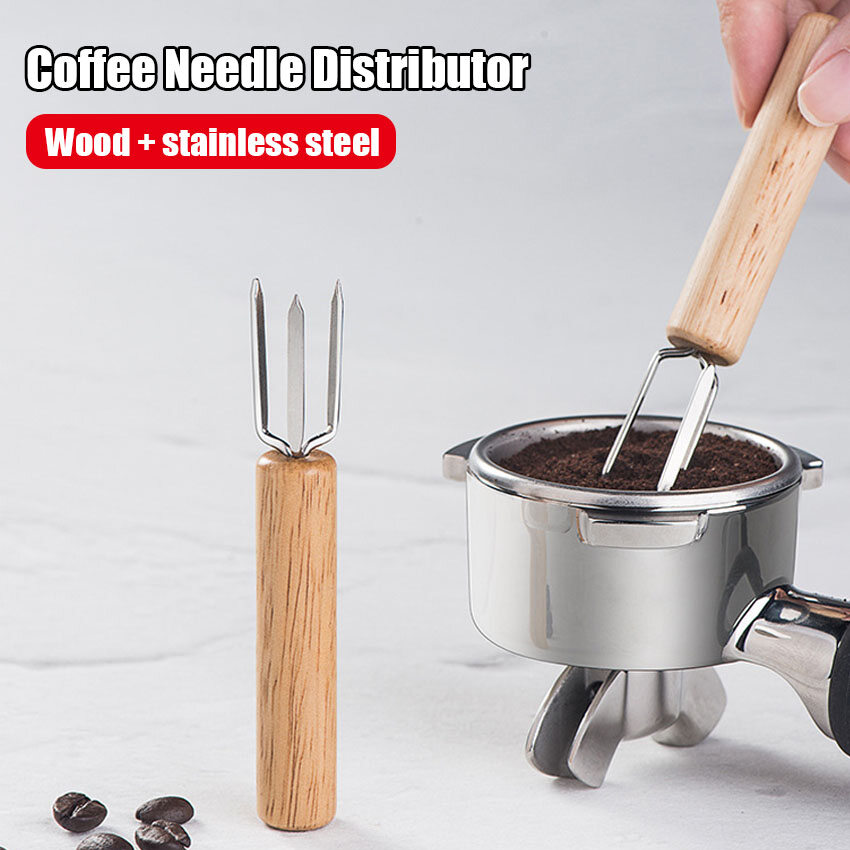 1Pc Coffee Needle Distributor Stainless Steel Coffee Powder Tamper Espresso Stirrer Stirring Tool WDT Tool With Wood Handle Tamper