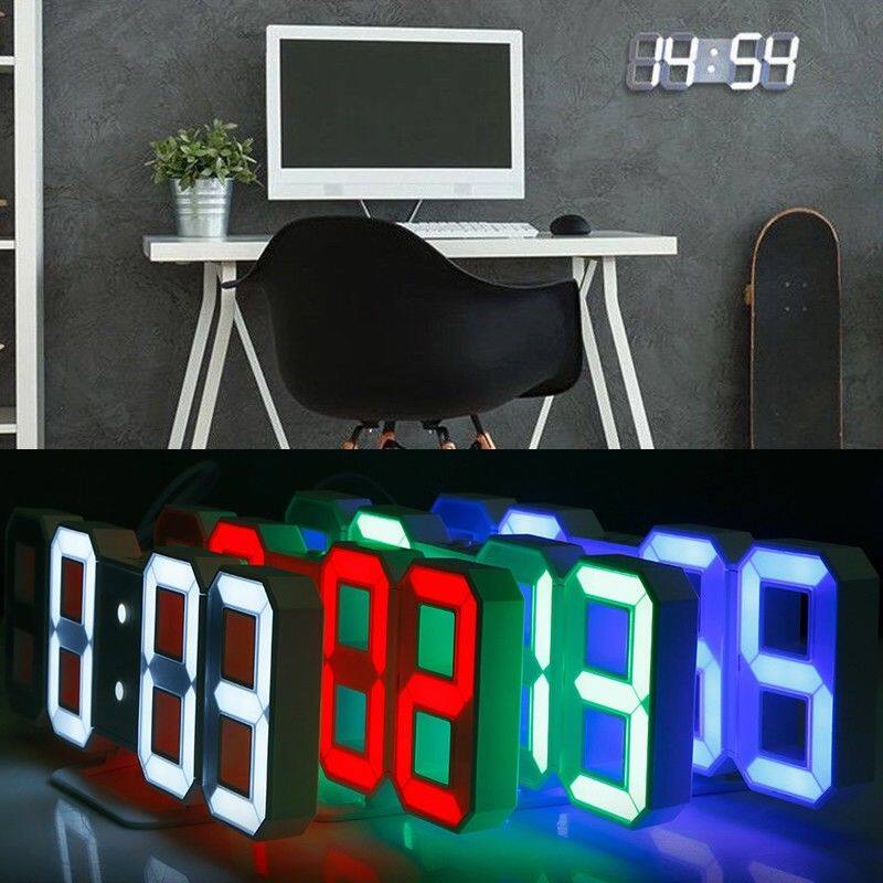 BOKALI 3 Brightness 3D Digital LED Wall Alarm Clock Snooze 12/24 Hour Display USB