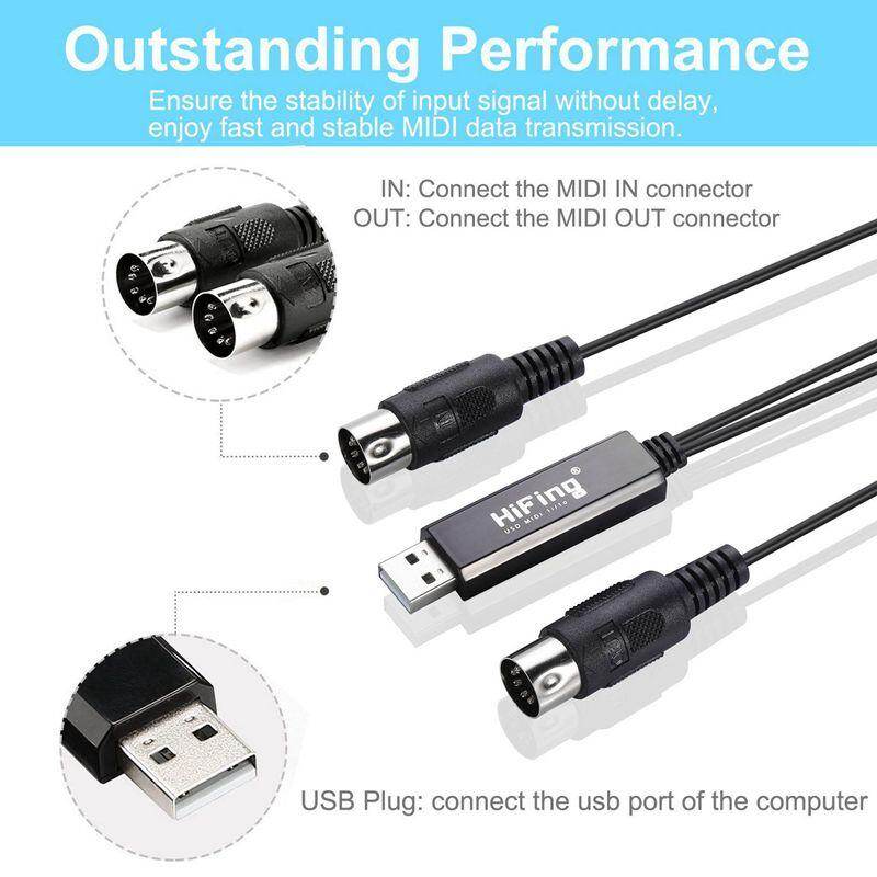 HiFing USB IN-OUT MIDI Interface Converter/Adapter with 5-PIN DIN MIDI Cable for PC/ Laptop/ Mac