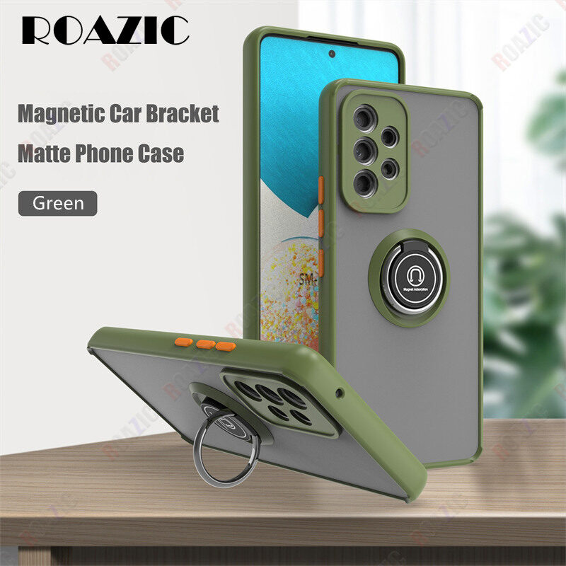 ROAZIC For Samsung Galaxy A53 5G/A73 5G/A33 5G/A13 4G Phone Case Matte Translucent Magnetic Car Holder Casing Ring Stand Soft TPU Edge Shockproof Back Cover