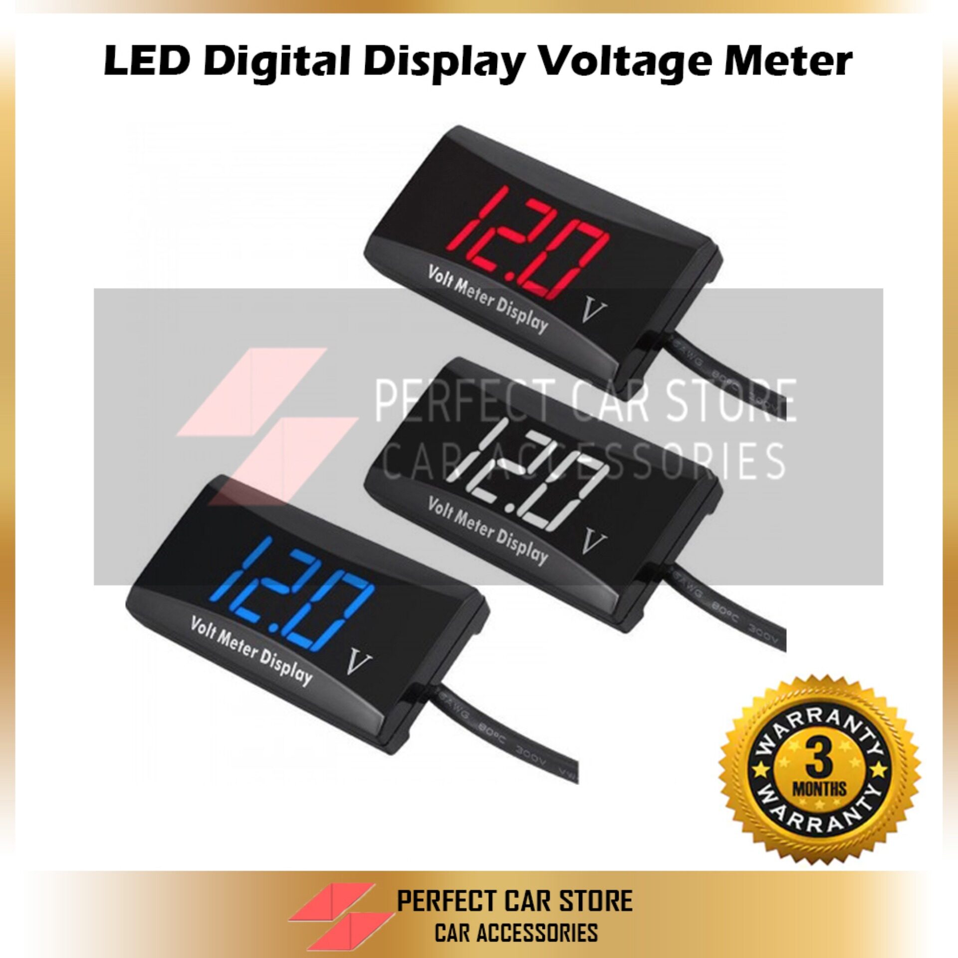 Green/Red/White 12V Digital LED Display Voltmeter Voltage Gauge Panel Meter