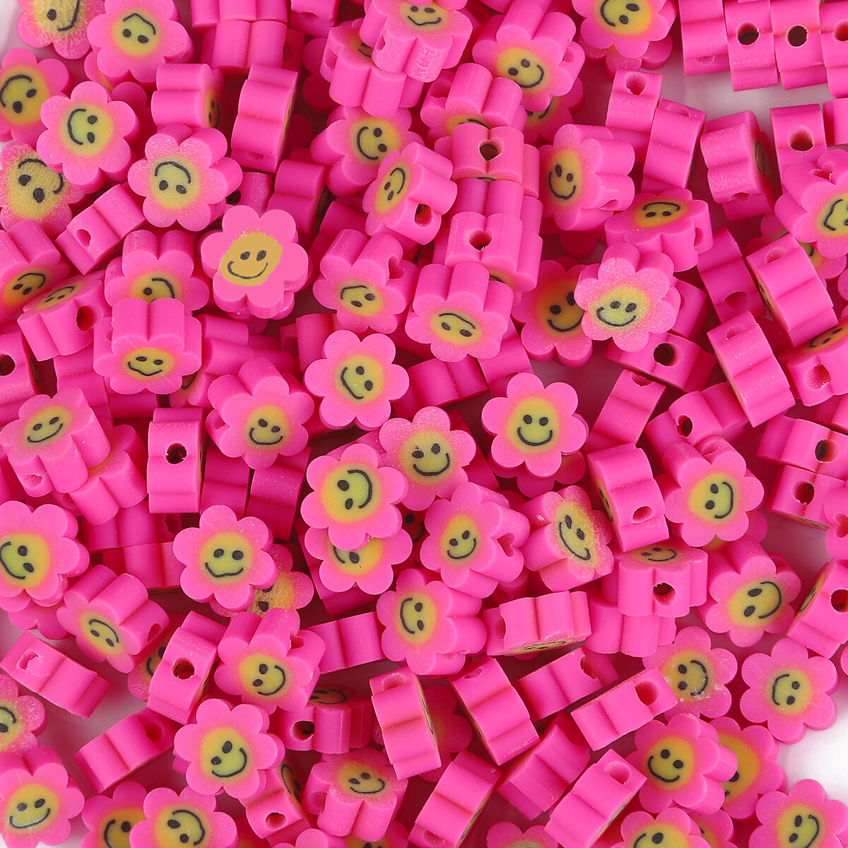 30pcs/Bag 10mm Flower Smile Polymer Clay Spacer Smile-Face Beads  For Jewelry Making DIY Bracelet Necklace Accessories