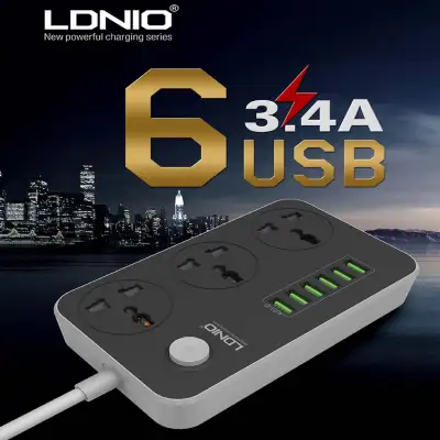 ORIGINAL LDNIO SC3604 Power Strip 3 Universal Socket with 6 USB Output 3.4A & 2m UK Plug