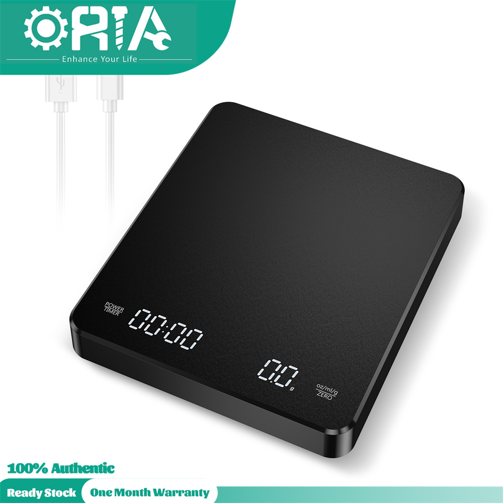 ORIA Digital Coffee Scale, Rechargeable Coffee Scale with Timer, 3kg/0.1g Drip Espresso Scale with Touch Sensor Operation and Invisible Screen, Measures in Grams, Ounces, and Milliliter Black