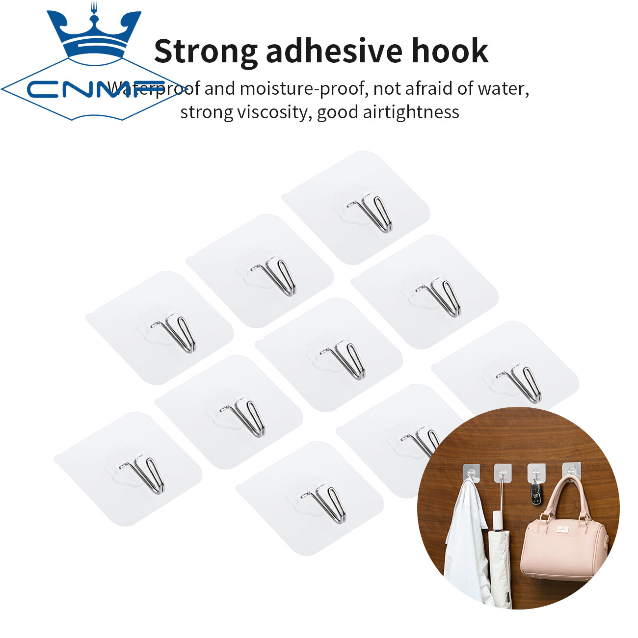 CNMF 10pcs Load-Bearing Waterproof Strong-Adhesive Free Punch Rotating Load-Bearing Hook