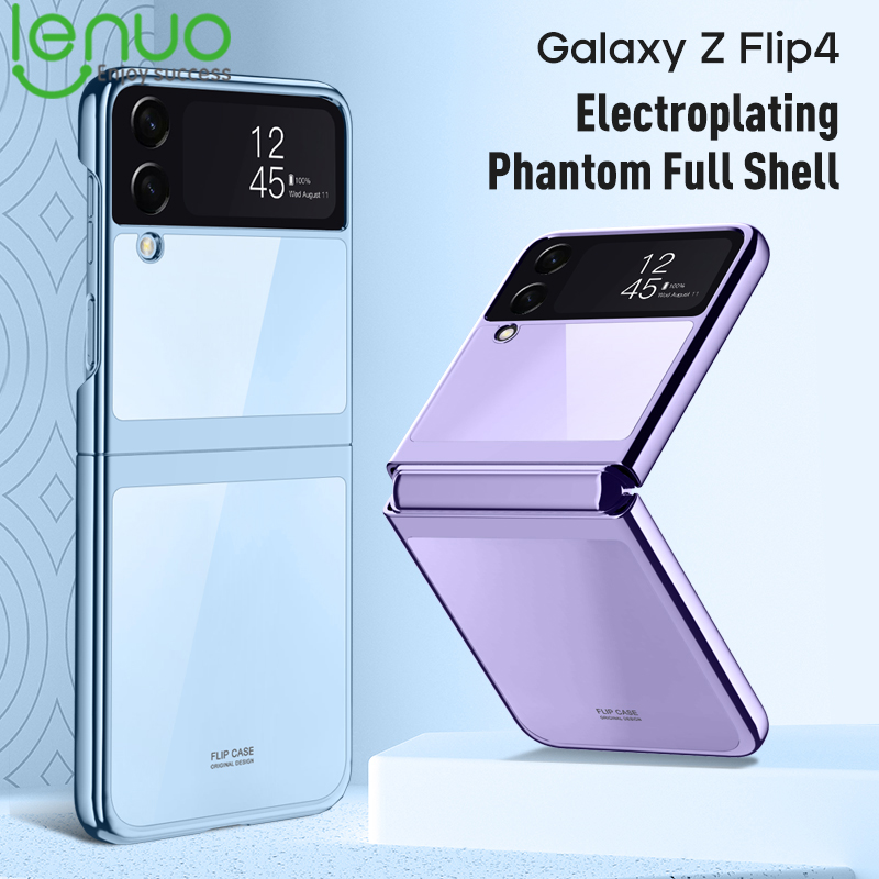 Lenuo Electroplating Frame Case For Samsung Galaxy Z Flip4 Transparent Back Cover Drop Shockproof Phone Case