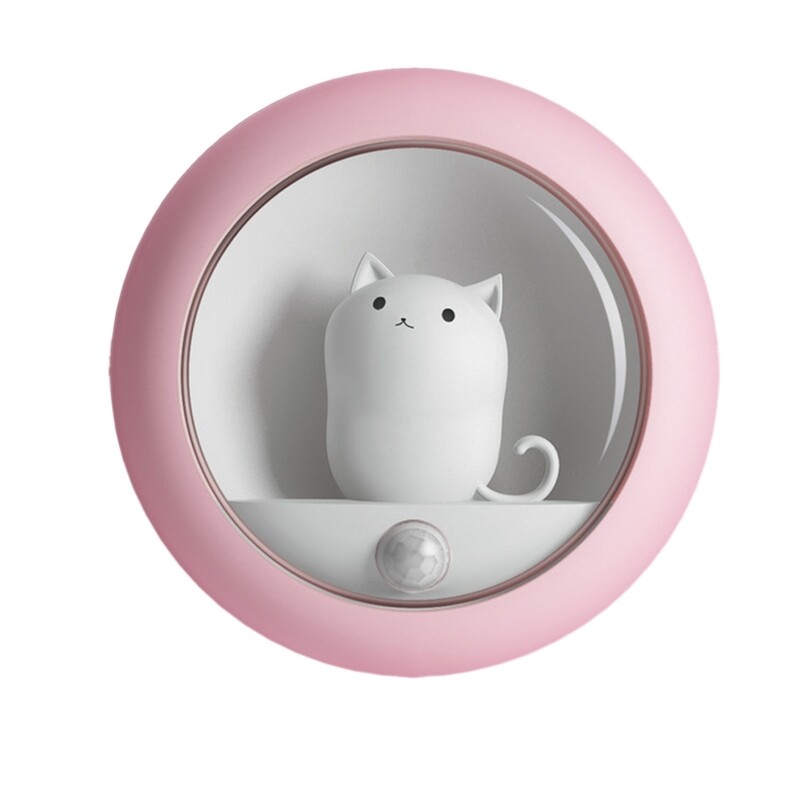 ✪Creative Cat Smart LED Night Light PIR Motion Sensor USB Rechargeable Bedside Lamp for Room Hallway Pathway Toilet Decor