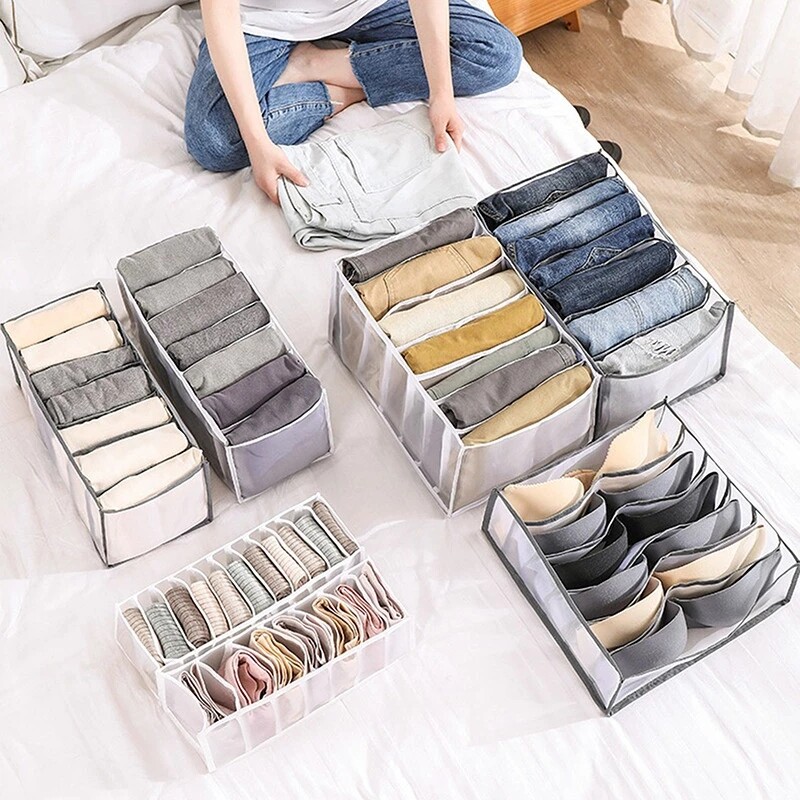 Polocat Hộp Đựng Quần Bò Ngăn Kéo Quần Áo Tủ Quần Áo Hộp Lưới Ngăn Cách Ngăn Kéo Quần Xếp Chồng Có Thể Giặt Đồ Gia Dụng #1