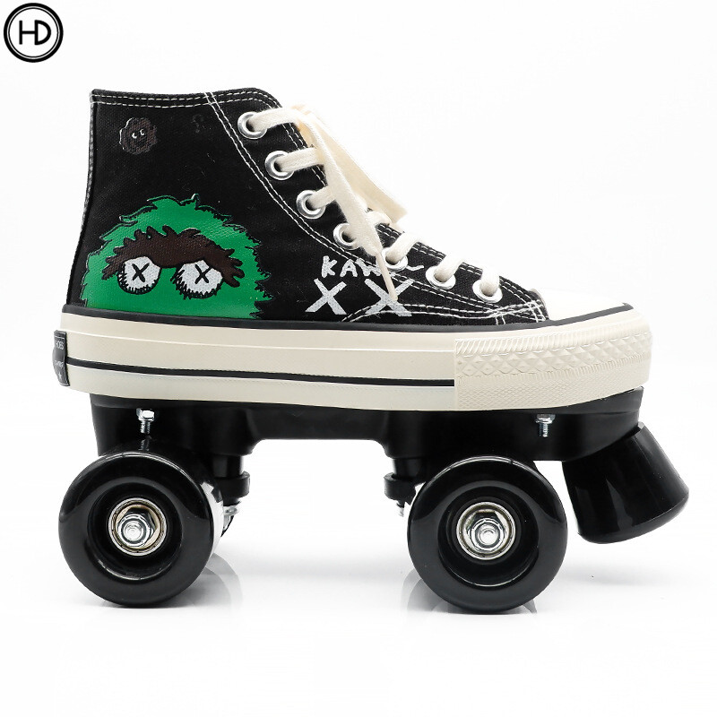 Giày patin hàng đôi dành cho người lớn, giày patin vải bốn bánh, giày patin cá tính graffiti, giày patin cho học sinh mới bắt đầu