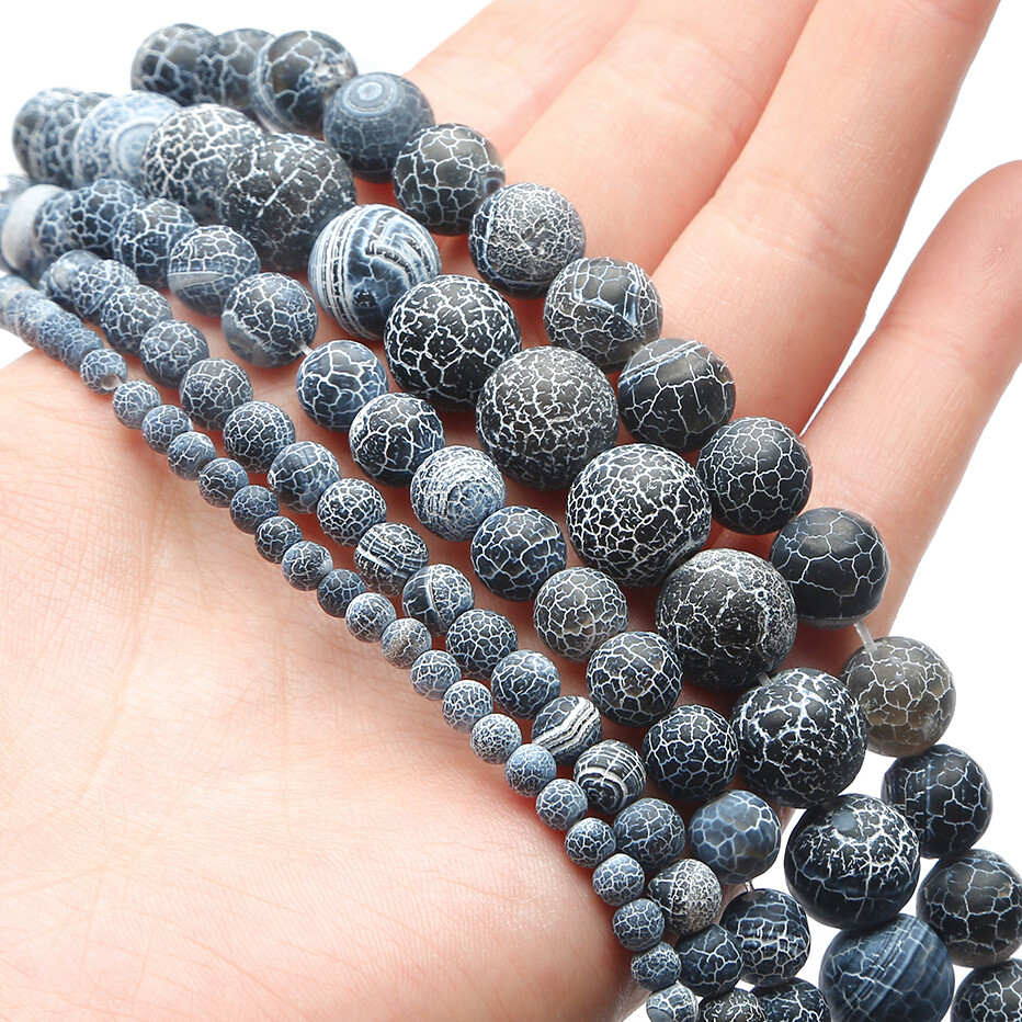 4/6/8/10/12mm Natural Stone Beads Black Weathered Agate Loose Round Beads For Jewelry Making DIY Bracelet Necklace Earring Jewelry Accessories About 15''(38cm)