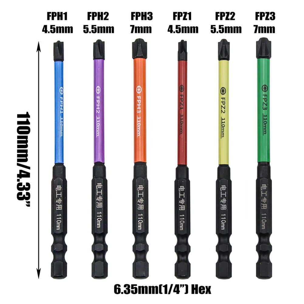 Unnicoco 6Pcs FPH FPZ Screwdriver Bits 110mm Special Cross Screwdriver Bit For Socket Switch, Circuit Breakers, Air Switches, Socket Panels