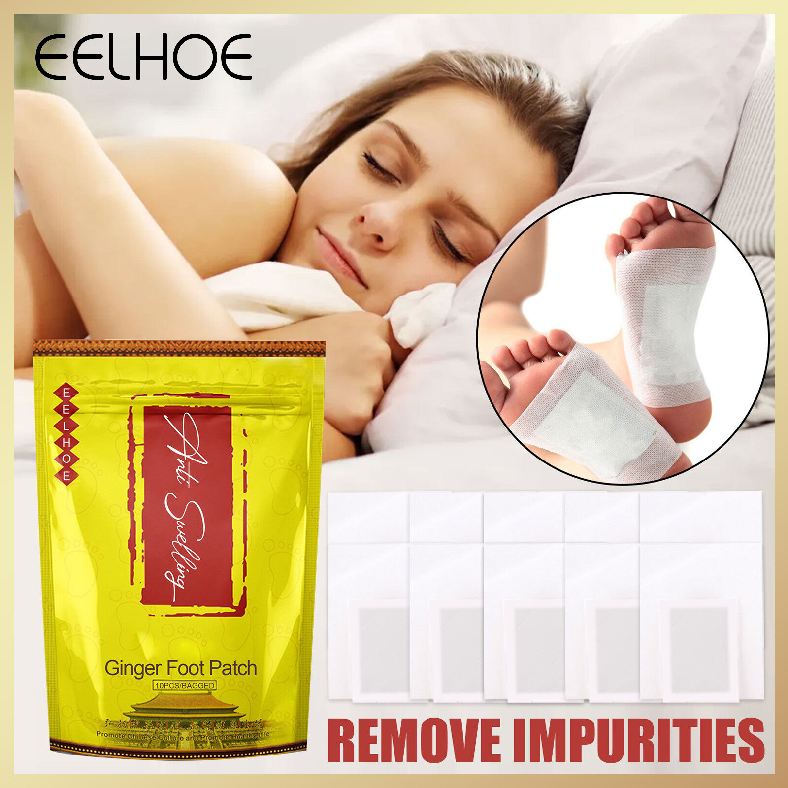 Eelhoe Ginner Foot Patch With Sticky Remove Toxin Foot Slimming Cleansing Body Health Adhesive Pads Help Sleep Loss Weight To Help Sleep Skin Care（10pcs）