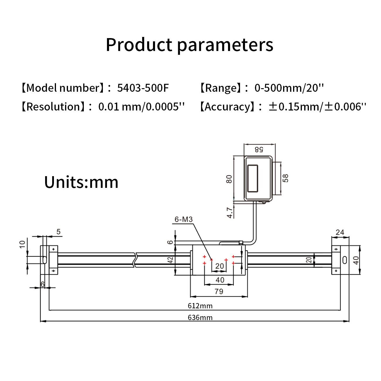 0.01Mm 0-500Mm Digital Linear Scale With LCD Base Remote Display Readout Linear Scale External Display Linear Ruler
