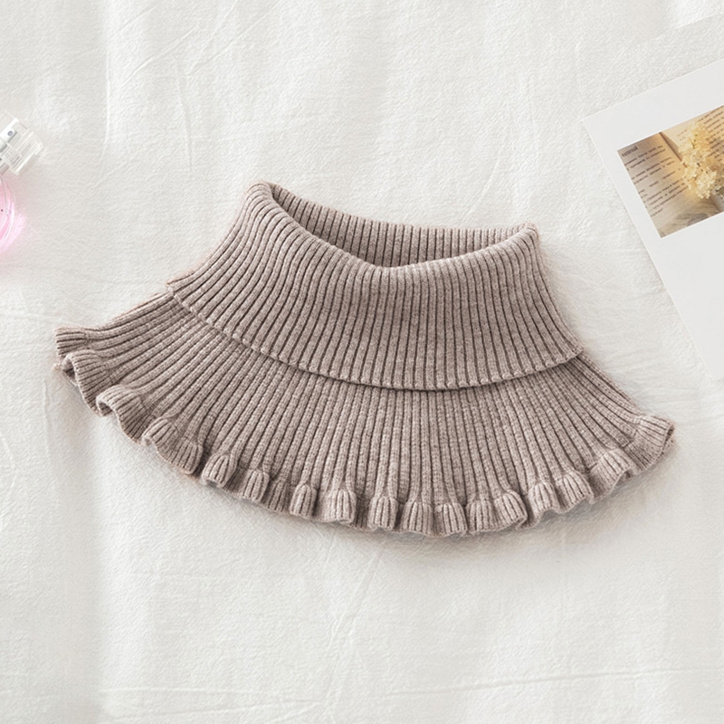 Ladies Turtleneck Ribbed Knitted False Fake Collar Winter Windproof Dickey Solid Color Ruffles Detachable Scarf Wrap