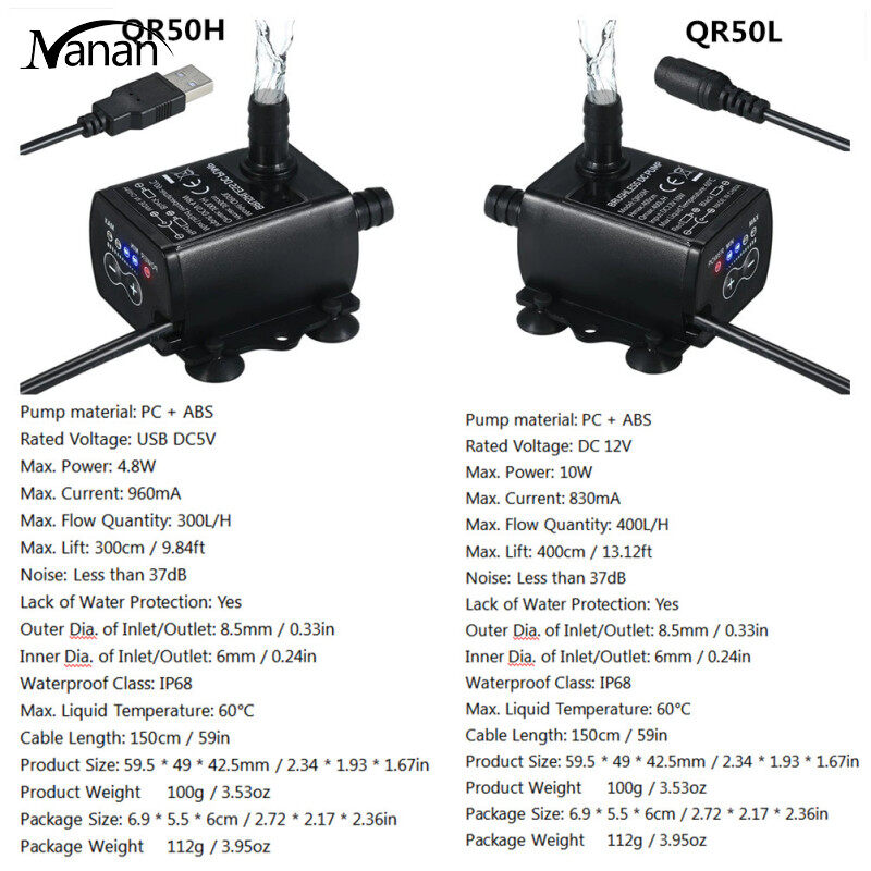 READY STOCK DC12V USB 5V Mini 4 Modes Adjustable Brushless Water Pump